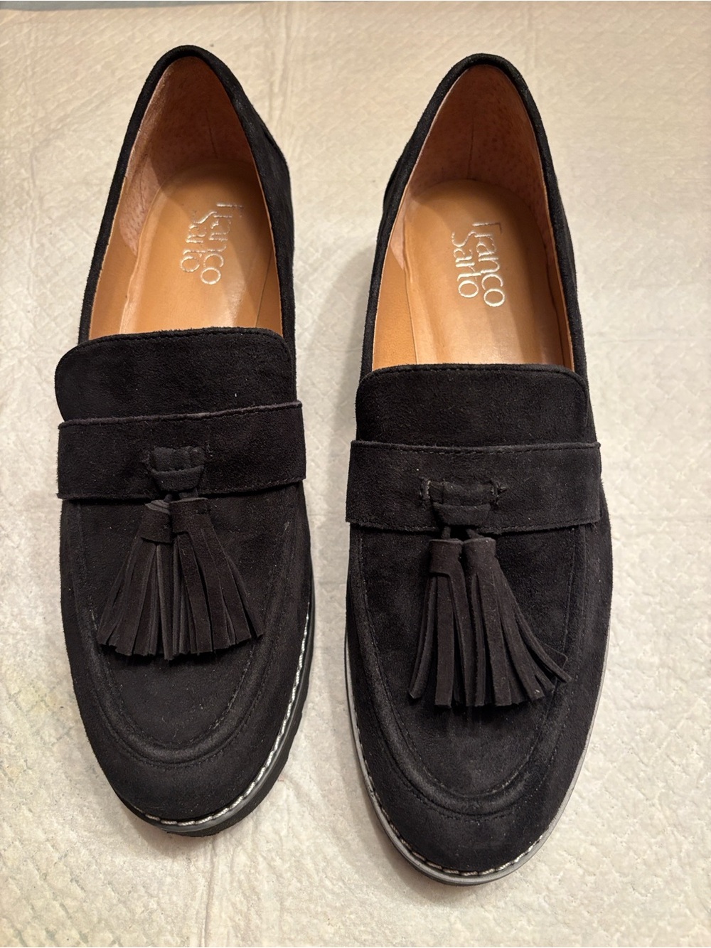 Franco Sarto Black Suede Tassel Loafers